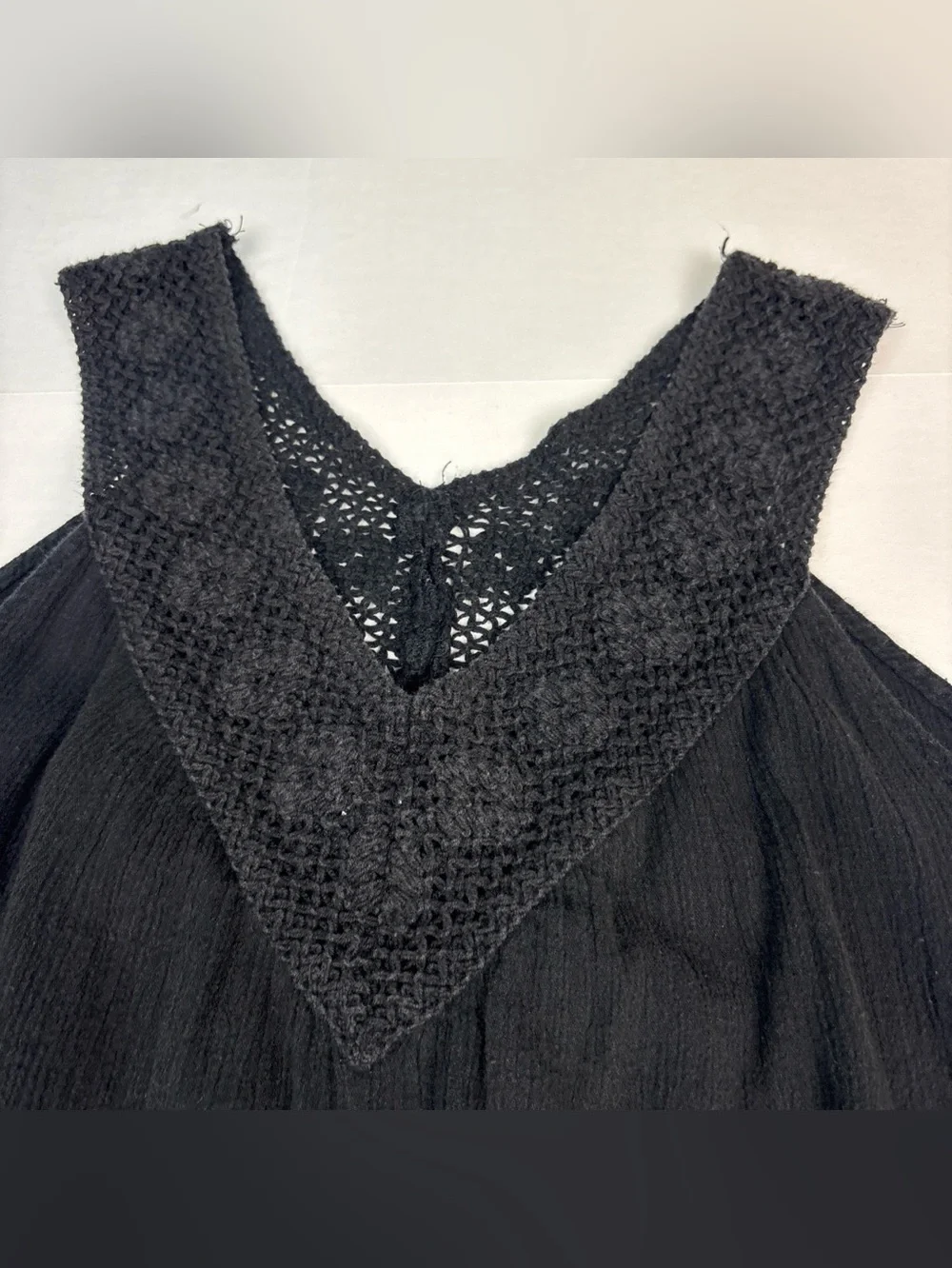 Tropical Escape Women Large Swimsuit Coverup Dress Solid Black Crochet V-Neck